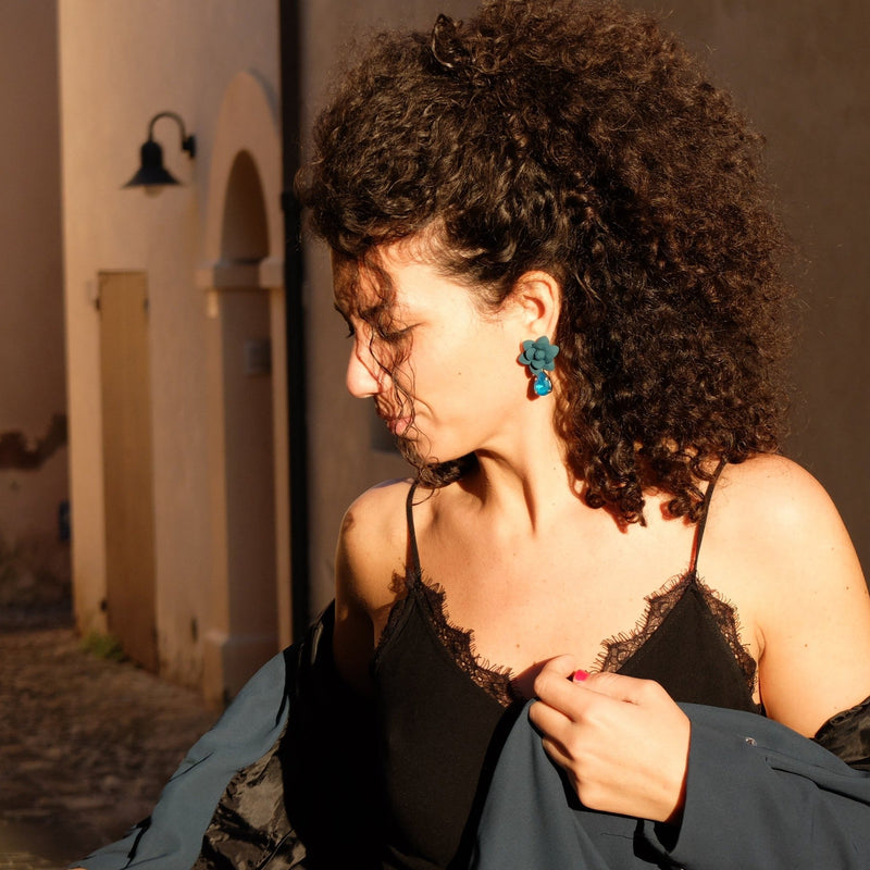 Adriatic Sea Breezy Blue Lily Earrings - Hand Painted Resin Drop