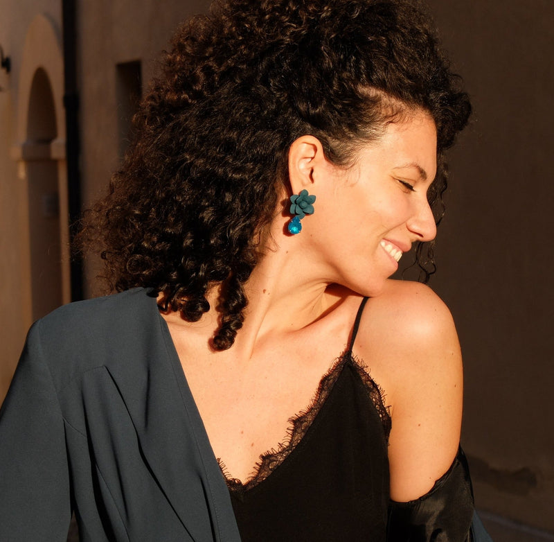 Adriatic Sea Breezy Blue Lily Earrings - Hand Painted Resin Drop