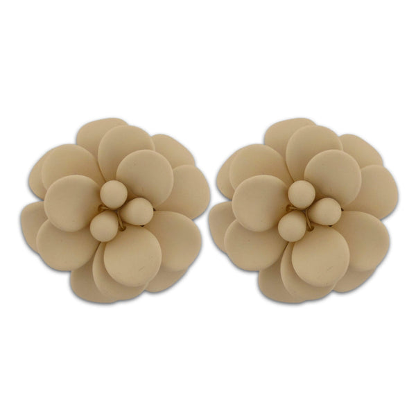 Italian Sand Beige Hibiscus Stud Earrings - Silk Effect