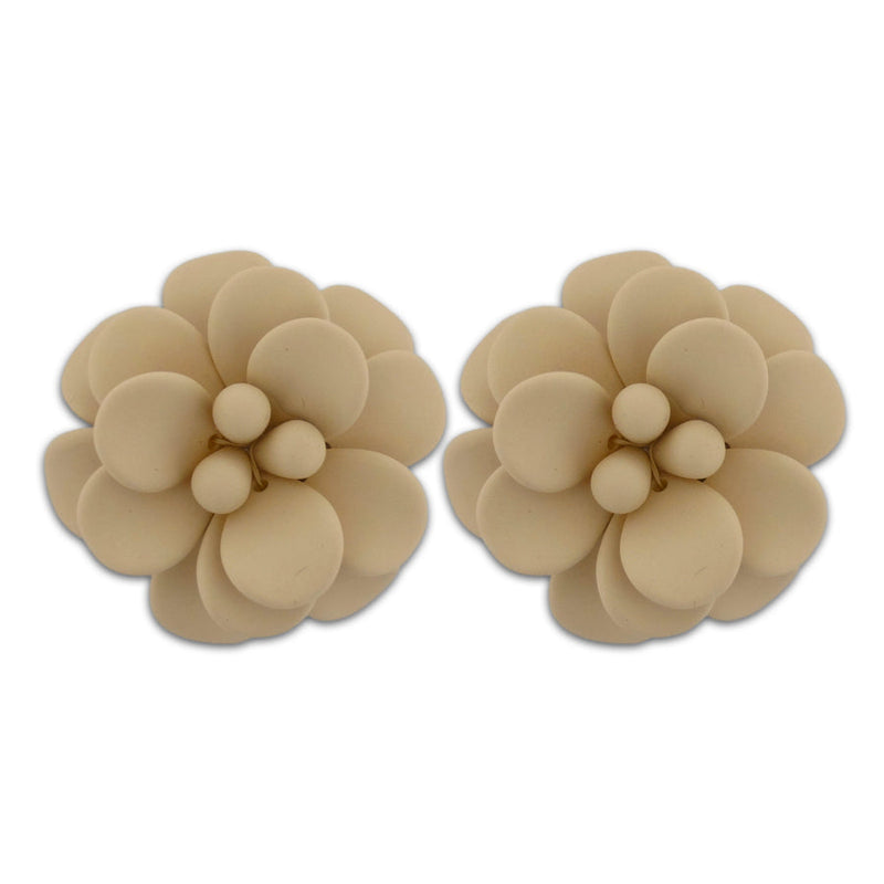 Italian Sand Beige Hibiscus Stud Earrings - Silk Effect