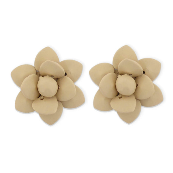 Italian Sand Beige Stud Lily Earrings - Silk Effect