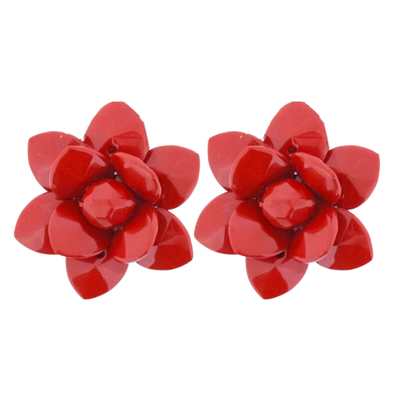 Venetian Red Stud Lily Earrings - Laquer Effect