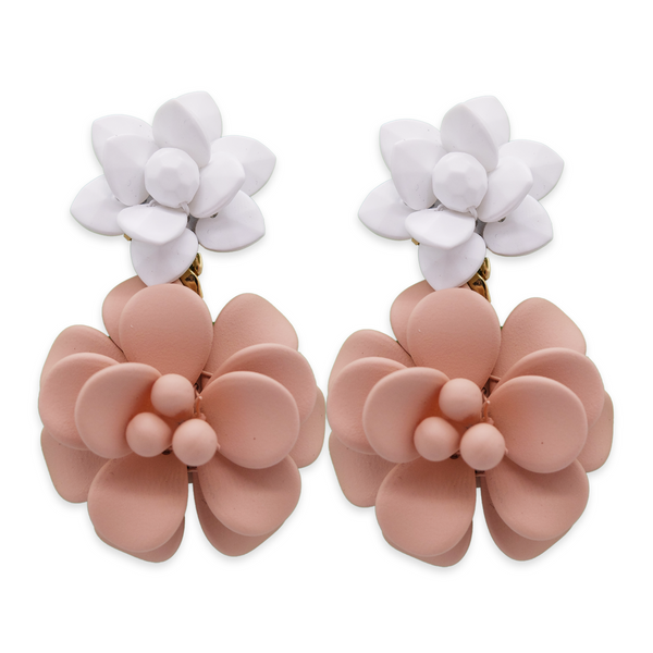 Pink and White Hibiscus Double Pendant Earrings