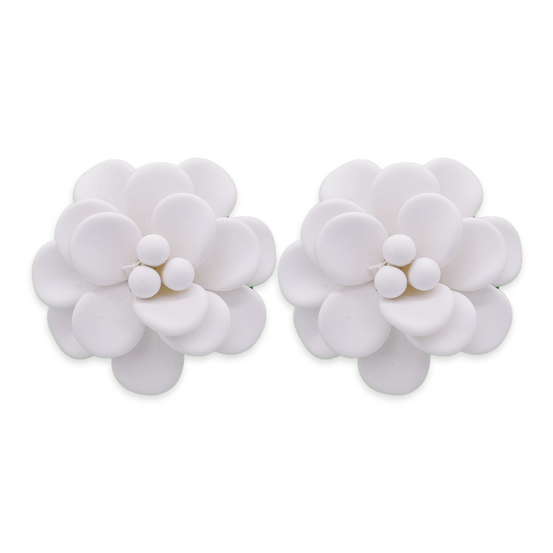 Mediterranean White Hibiscus Stud Earrings - Laquer Effect