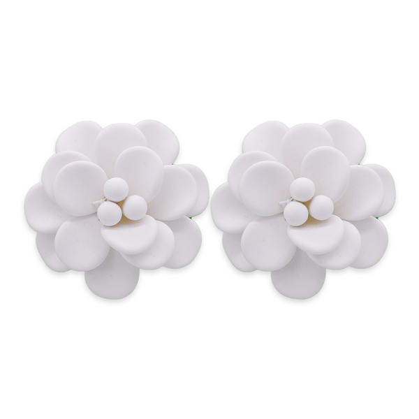 Mediterranean White Hibiscus Stud Earrings - Silk Effect