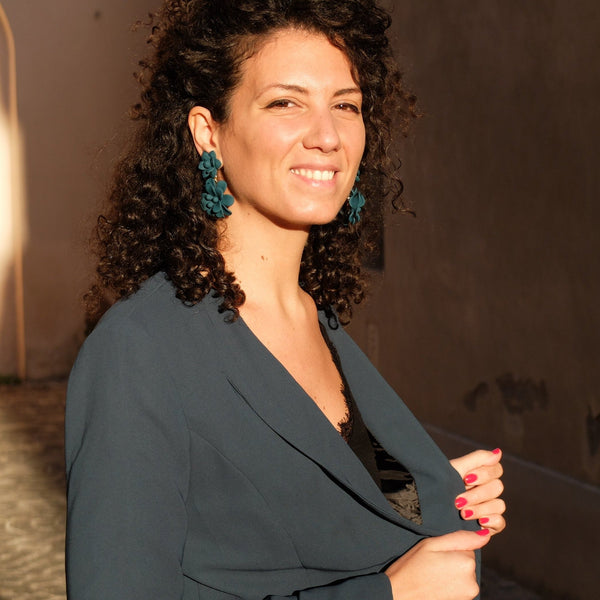Adriatic Sea Breezy Blue Hibiscus Silk Effect - Double Pendant Earrings