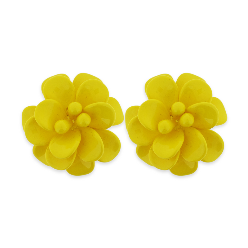 Amalfi Yellow Hibiscus Stud Earrings - Silk Effect