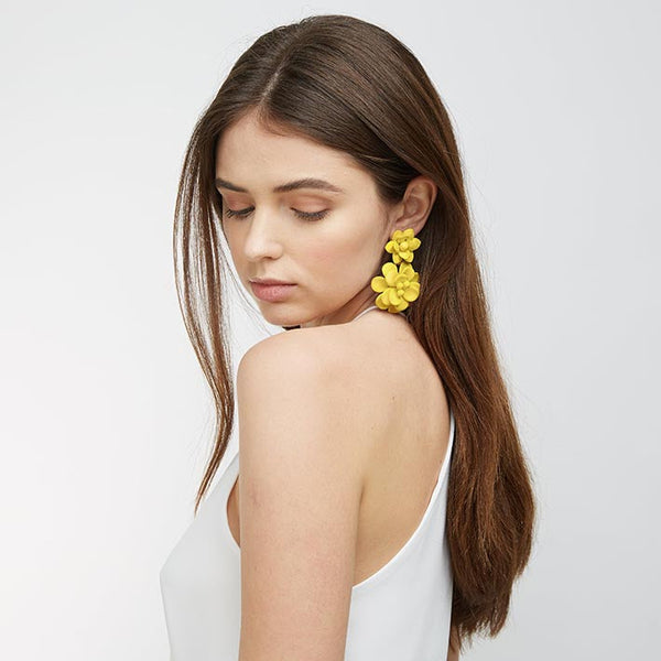 Amalfi Yellow Hibiscus Laquer Effect - Double Pendant Earrings