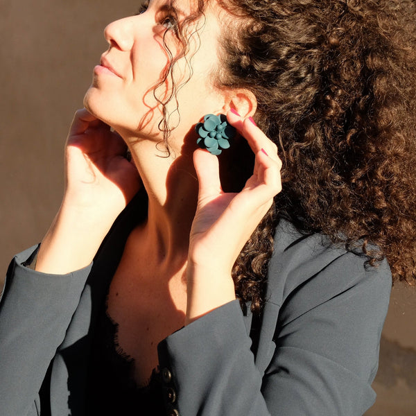 Adriatic Sea Breezy Blue Hibiscus Stud Earrings - Silk Effect