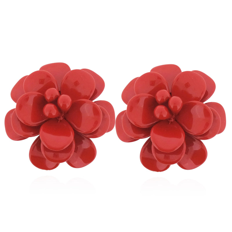 Venetian Red Hibiscus Stud Earrings - Laquer Effect