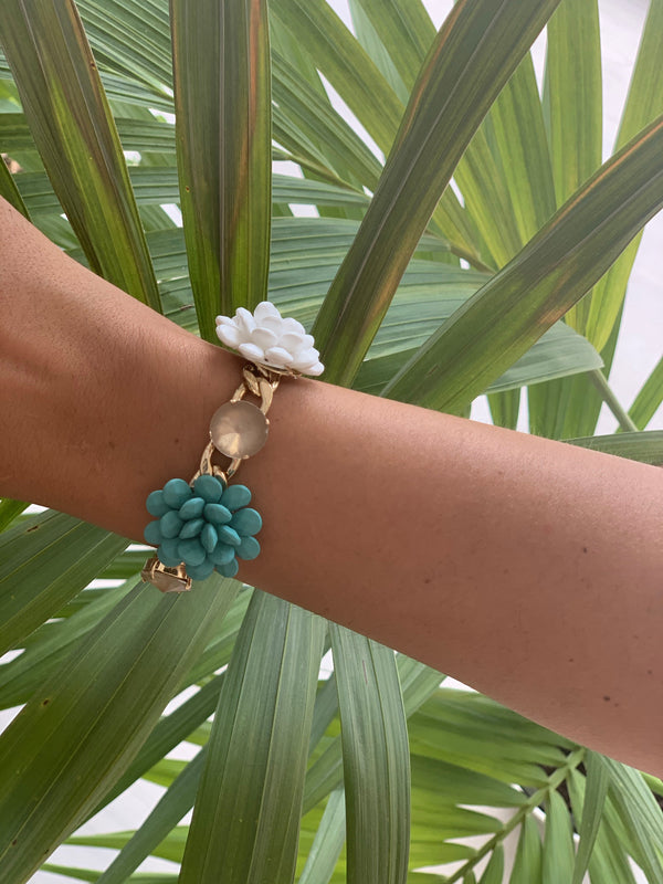 Hibiscus and Lily Bracelet with Diamond Cut Hand painted Resin Stones