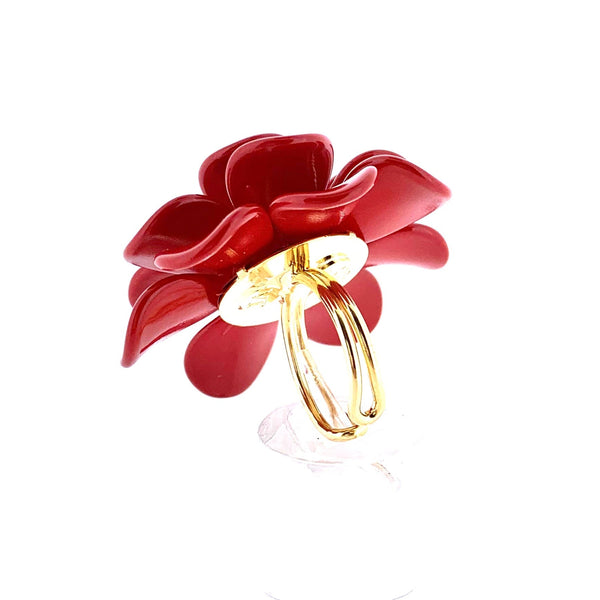 Venetian Red Hibiscus Silk Effect Adjustable Ring