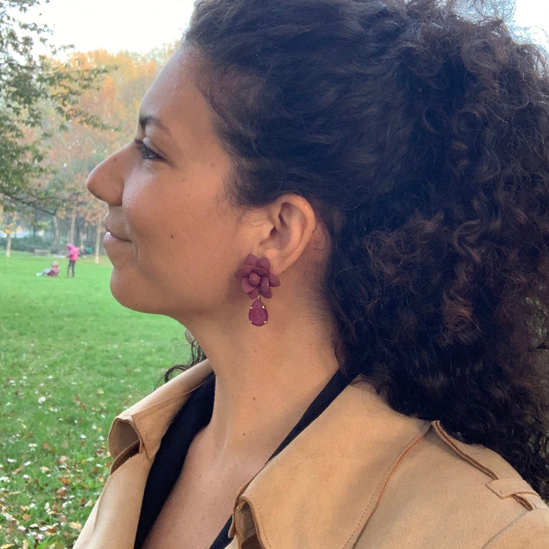 Tuscany Grape Purple Lily Earrings Silk Effect - Hand painted Resin Drop