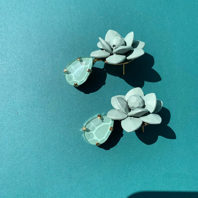 Roman Light Mint Lily Earrings Silk Effect - Hand painted Resin Drop