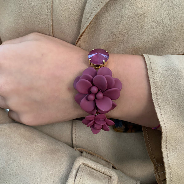 Hibiscus and Lily Bracelet with Diamond Cut Hand painted Resin Stones