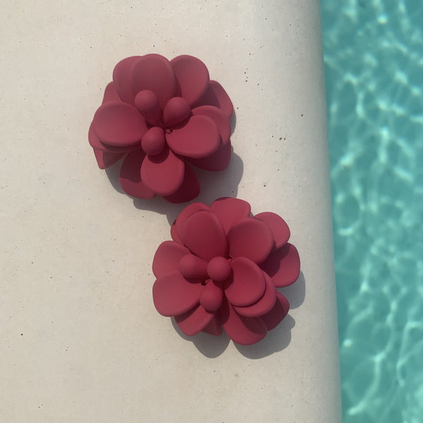Sicilian Hot Pink Bougainvillea Hibiscus Stud Earrings - Silk Effect
