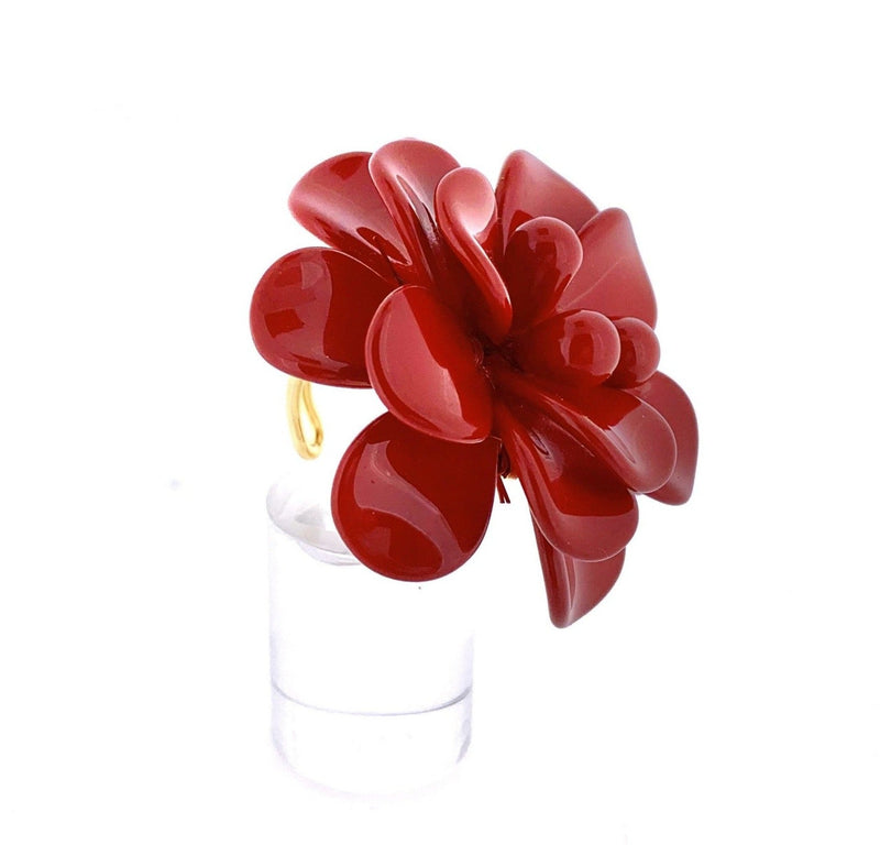 Venetian Red Hibiscus Silk Effect Adjustable Ring