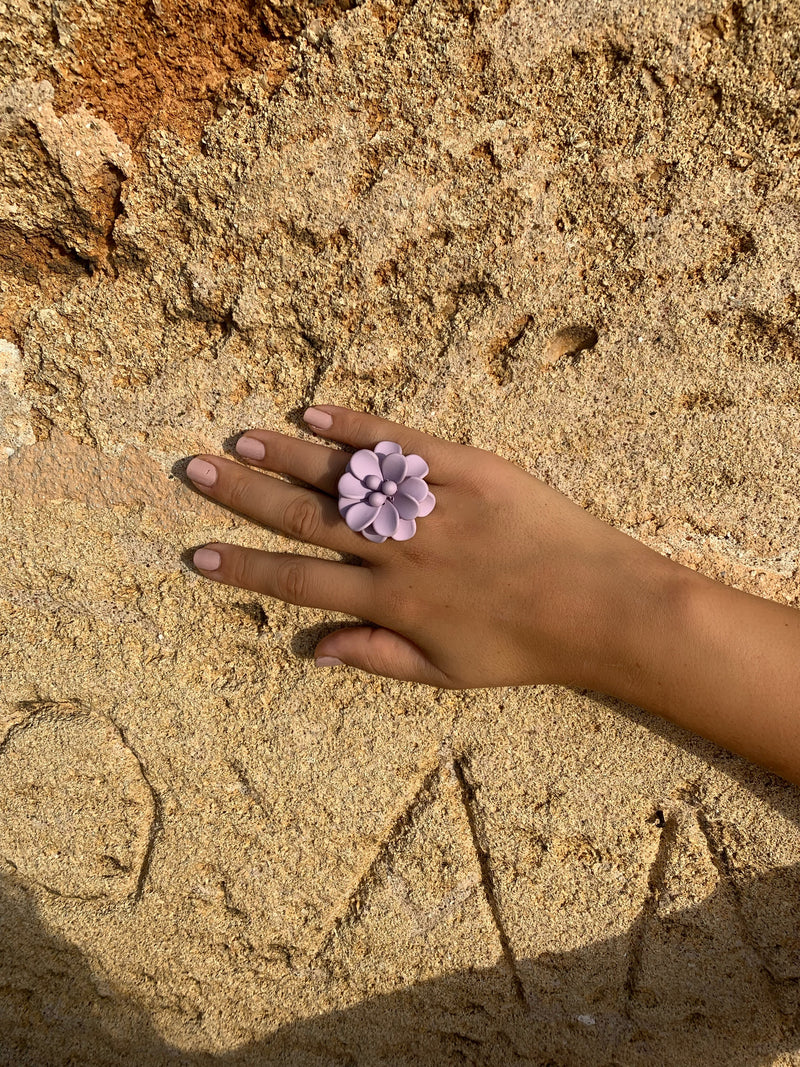 Sardinian Lavender Hibiscus Silk Effect Adjustable Ring