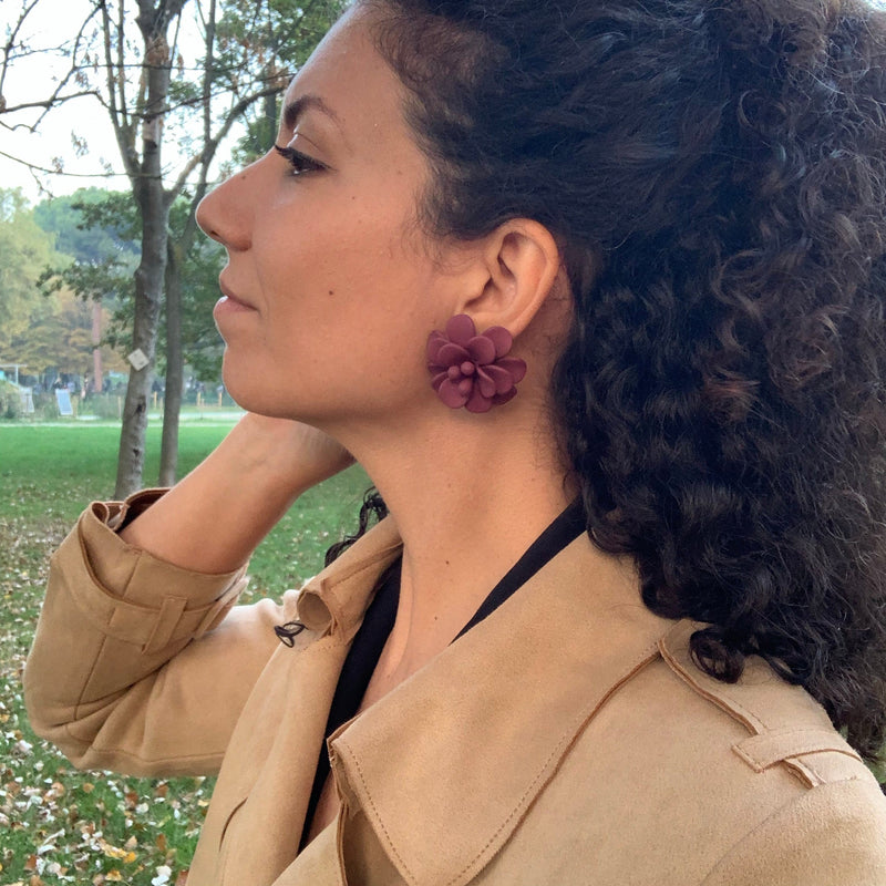 Tuscany Grape Purple Hibiscus Stud Earrings - Silk Effect