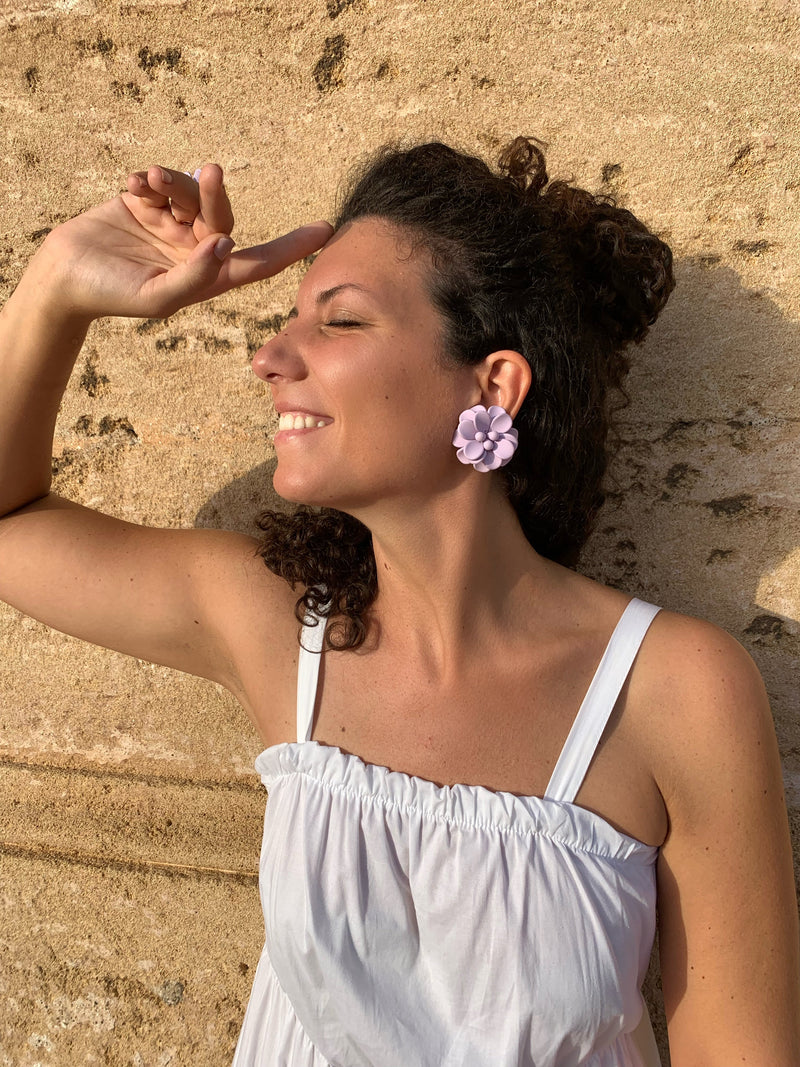 Sardinian Lavander Hibiscus Stud Earrings - Silk Effect