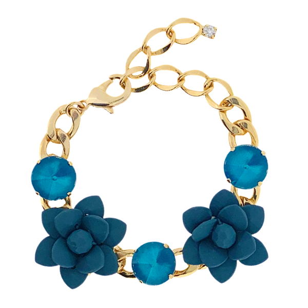 Hibiscus and Lily Bracelet with Diamond Cut Hand painted Resin Stones