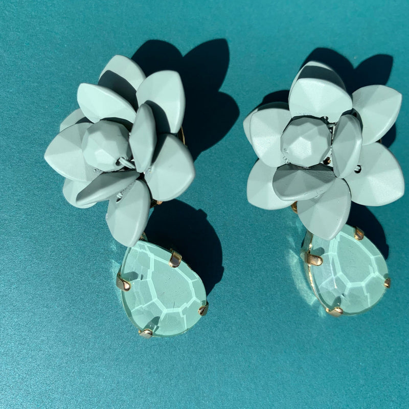 Roman Light Mint Lily Earrings Silk Effect - Hand painted Resin Drop