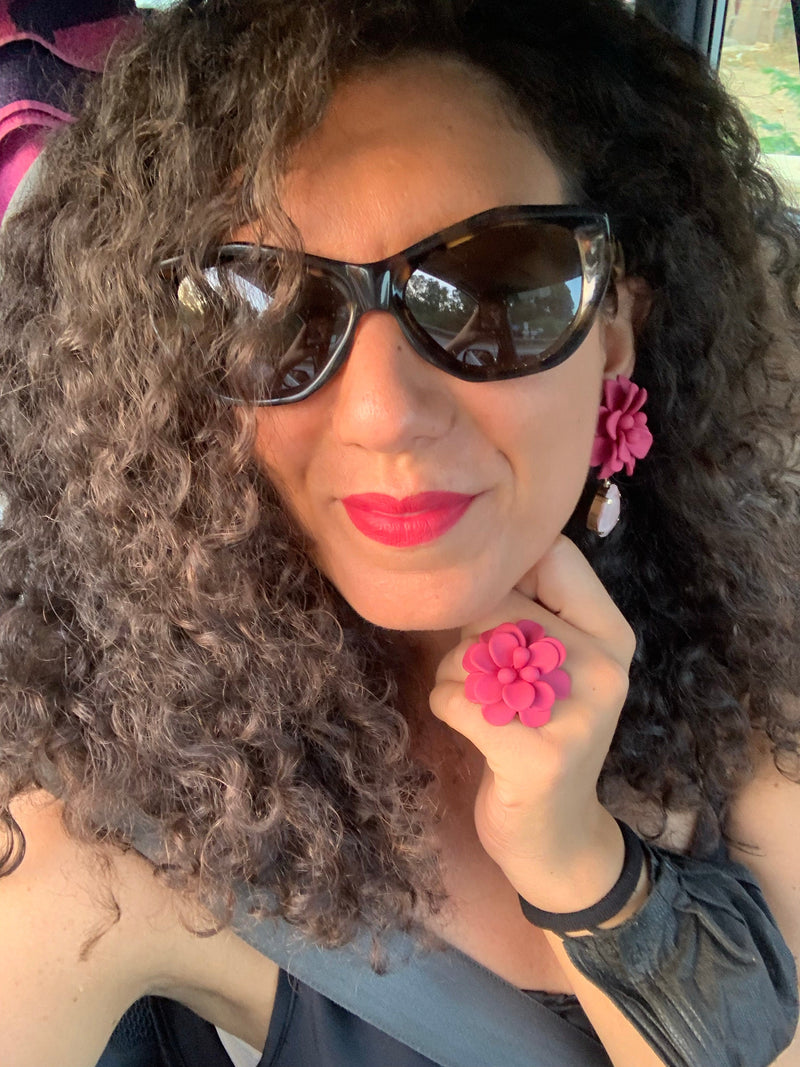 Sicilian Bougainvillea Hibiscus Silk Effect Adjustable Ring