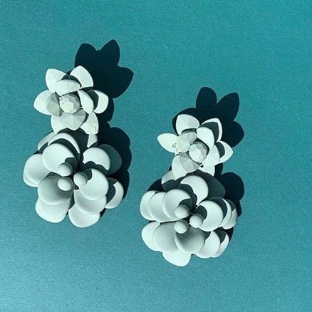 Roman Light Mint Hibiscus Silk Effect - Double Pendant Earrings