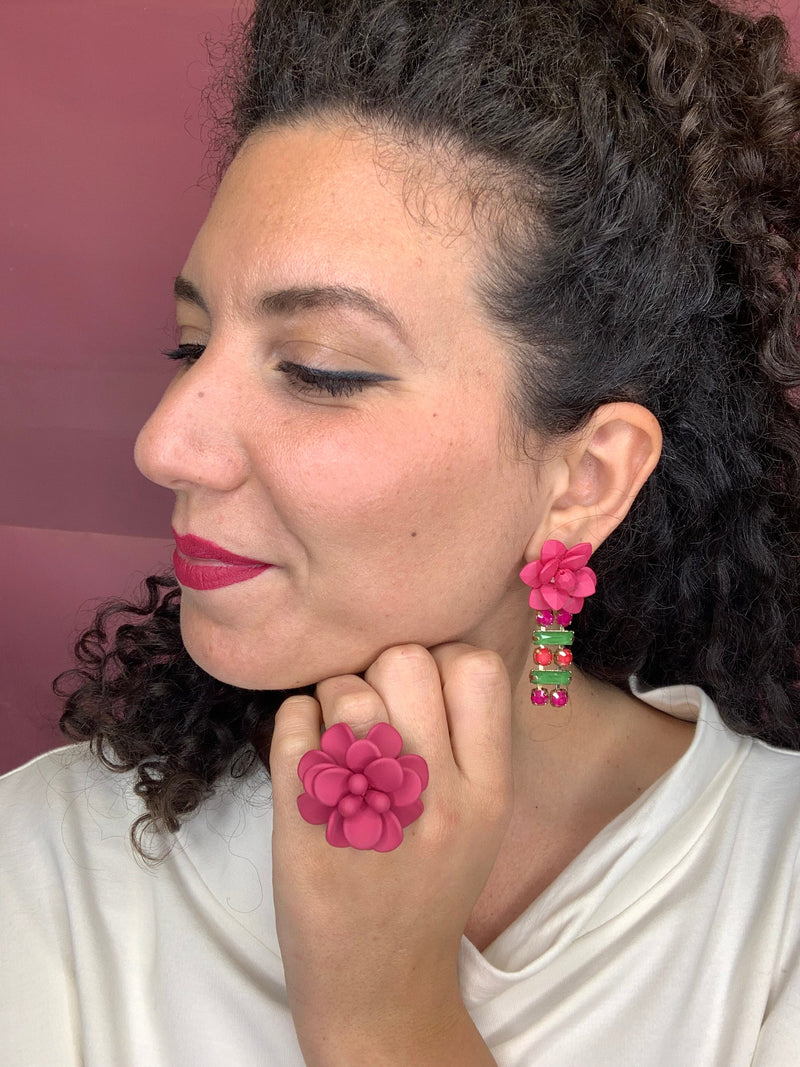 "La Dolce Vita" Lily Drop Earrings with Hand Painted Resin Stones