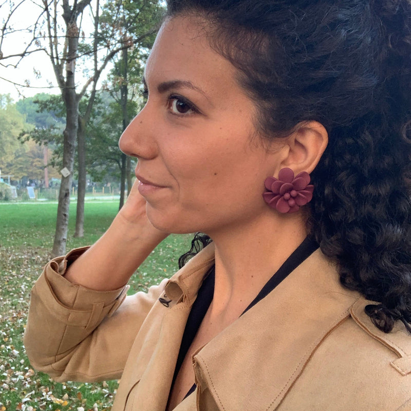 Tuscany Grape Purple Hibiscus Stud Earrings - Silk Effect