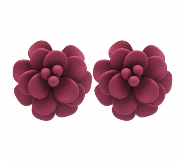 Tuscany Grape Purple Hibiscus Stud Earrings - Silk Effect