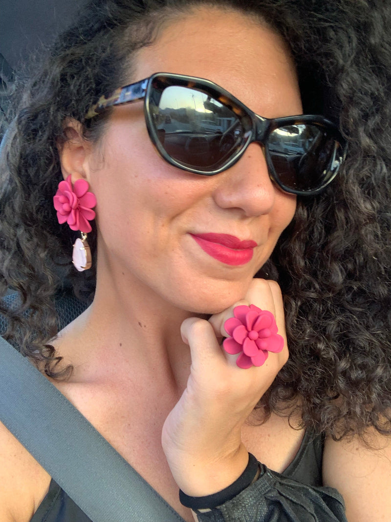 Sicilian Bougainvillea Hibiscus Silk Effect Adjustable Ring