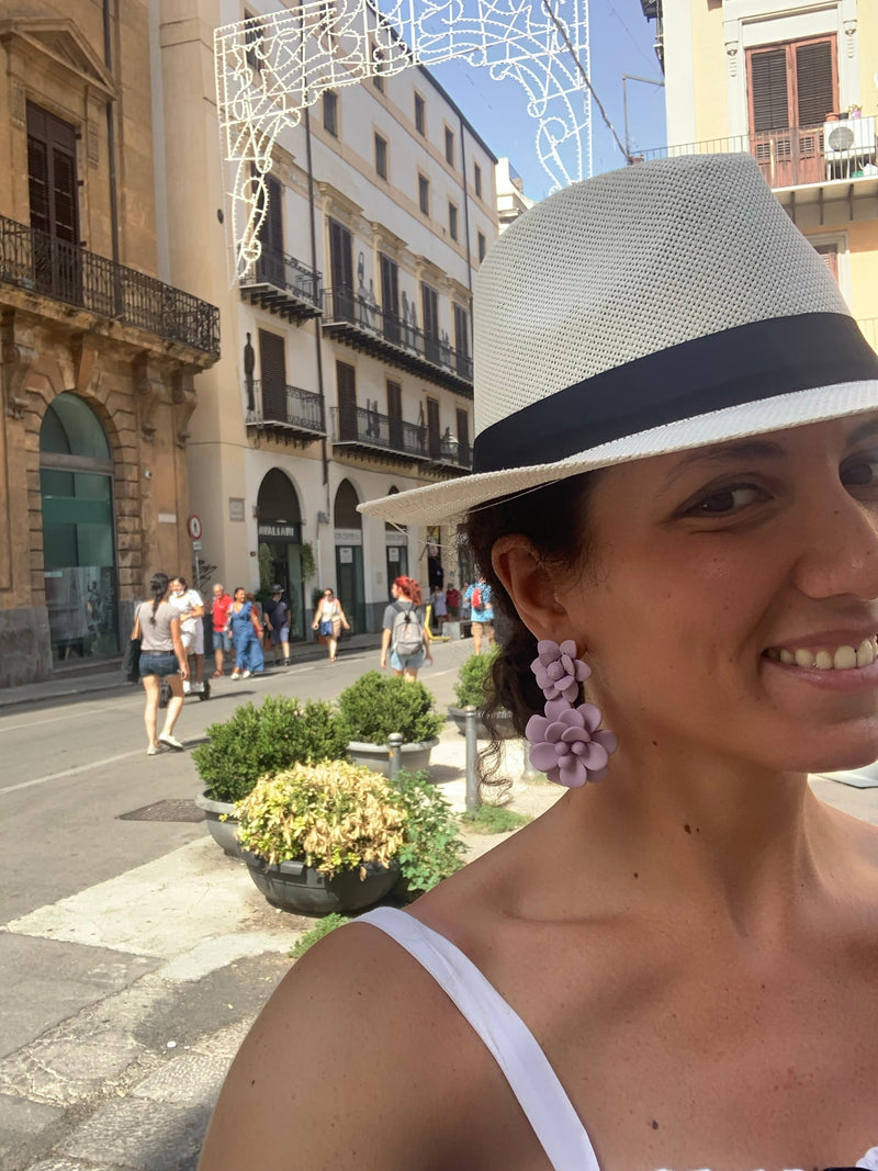 Sardinian Lavender Hibiscus Silk Effect - Double Pendant Earrings
