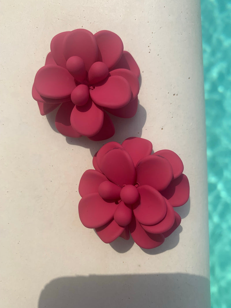 Sicilian Hot Pink Bougainvillea Hibiscus Stud Earrings - Silk Effect