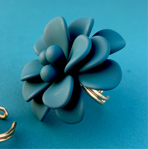 Adriatic Sea Breezy Blue Hibiscus Silk Effect Adjustable Ring