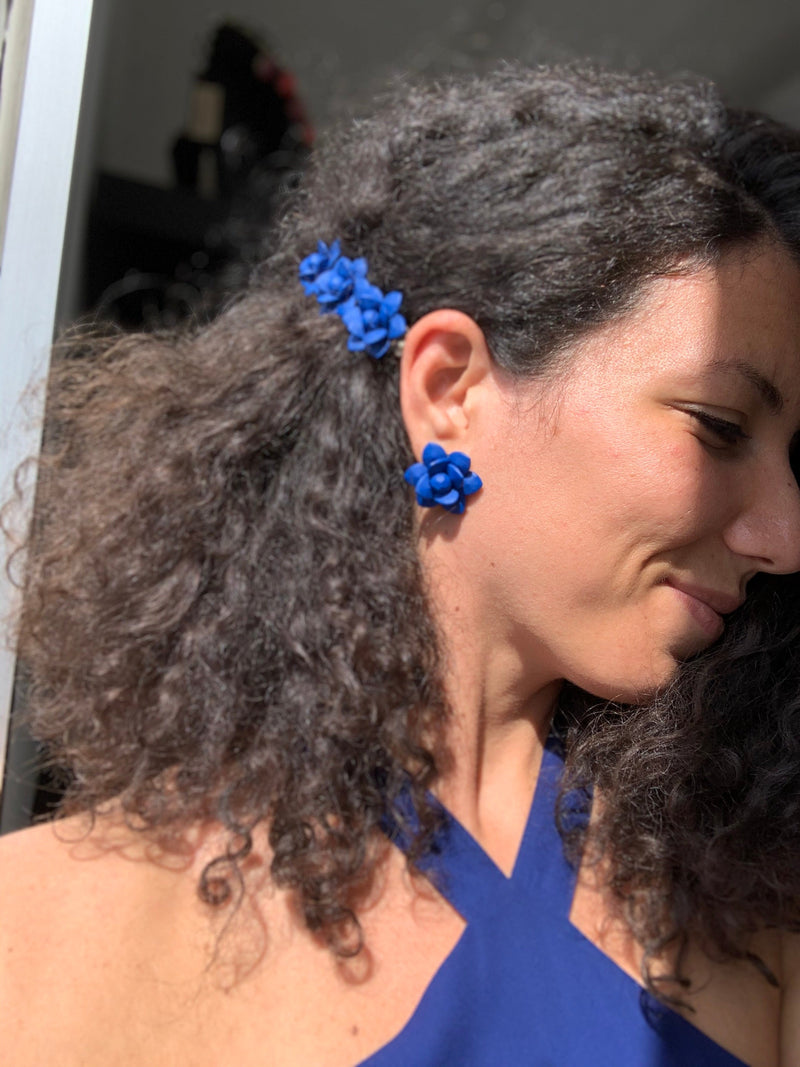 Blue Capri Stud Lily Earrings - Silk Effect